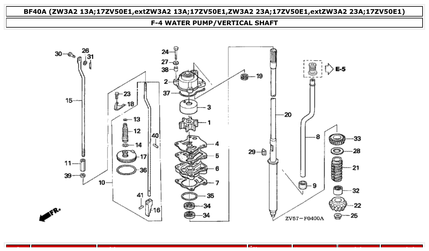 Honda BF40A WATER PUMP/VERTICAL SHAFT parts diagram