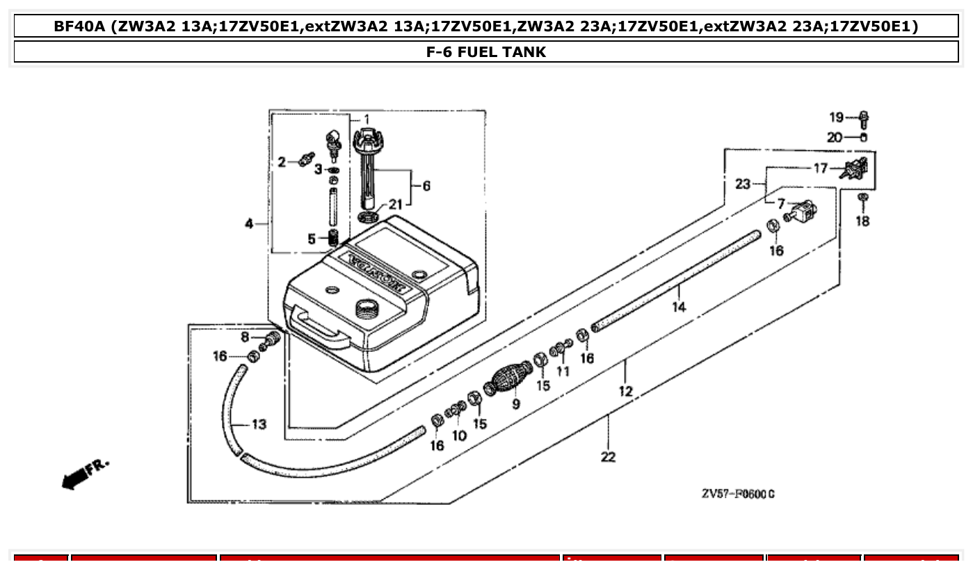 Honda BF40A FUEL TANK parts diagram