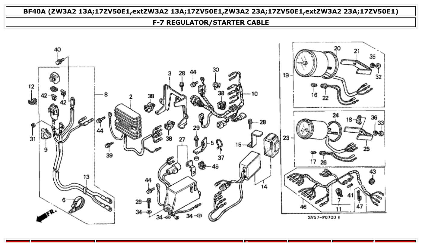 Honda BF40A REGULATOR/STARTER CABLE parts diagram