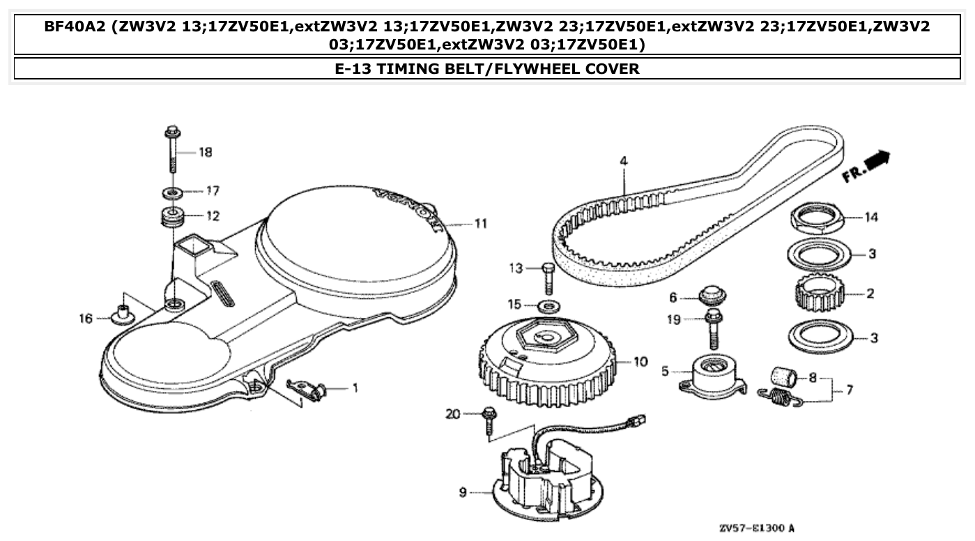 Honda BF40A2 TIMING BELT/FLYWHEEL COVER parts diagram
