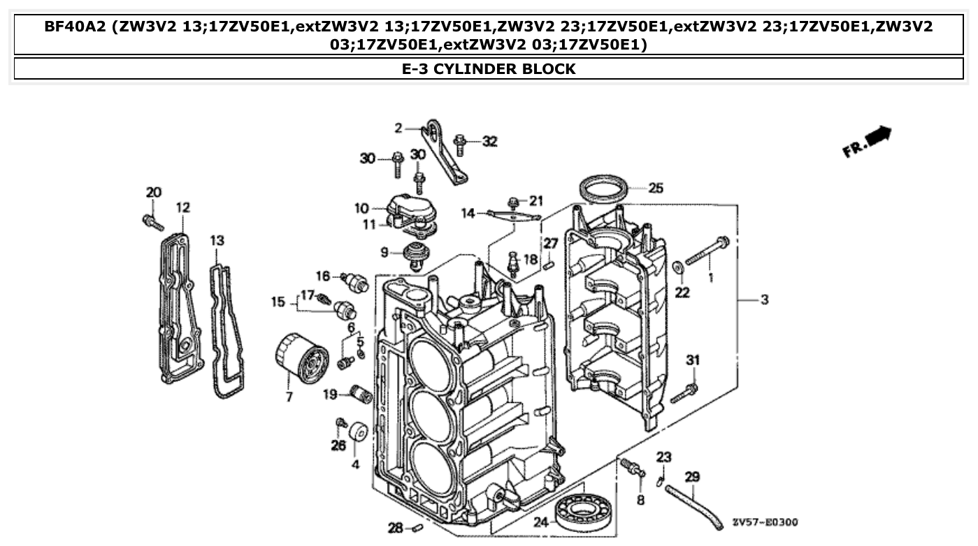 Honda BF40A2 CYLINDER BLOCK parts diagram