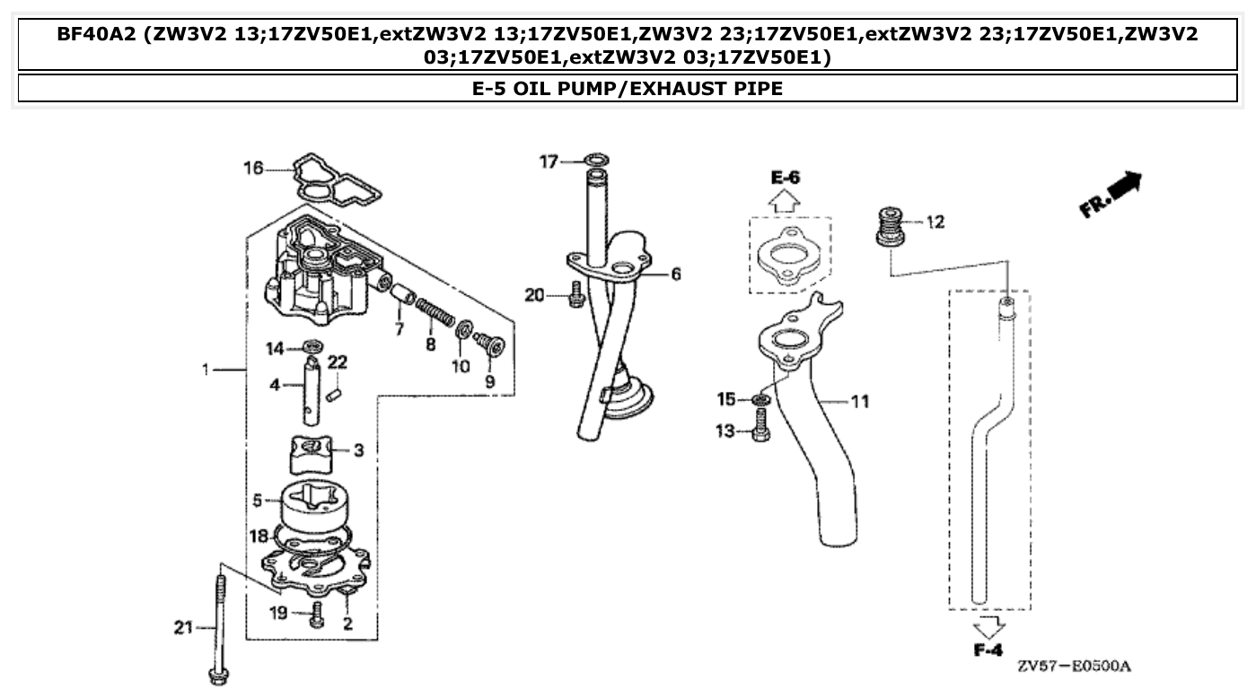 Honda BF40A2 OIL PUMP/EXHAUST PIPE parts diagram