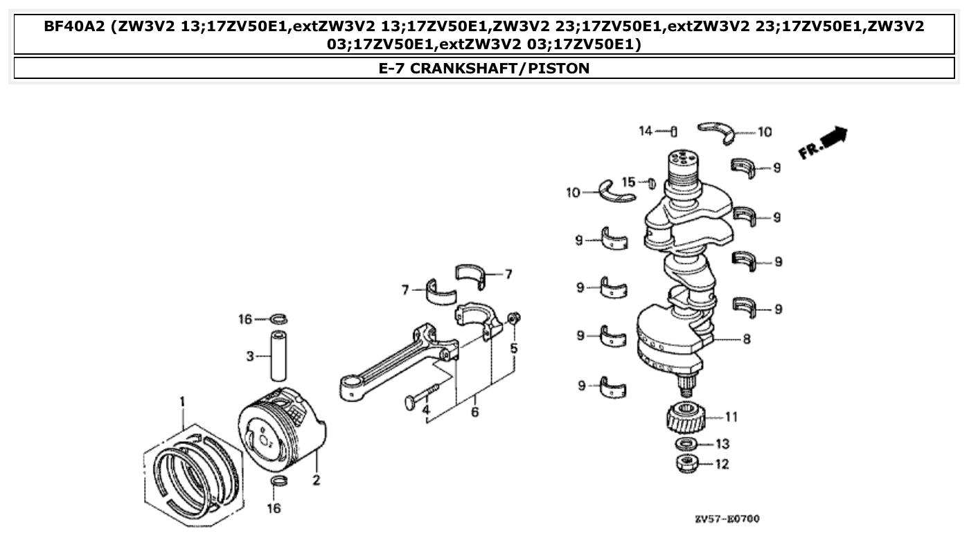 Honda BF40A2 CRANKSHAFT/PISTON parts diagram