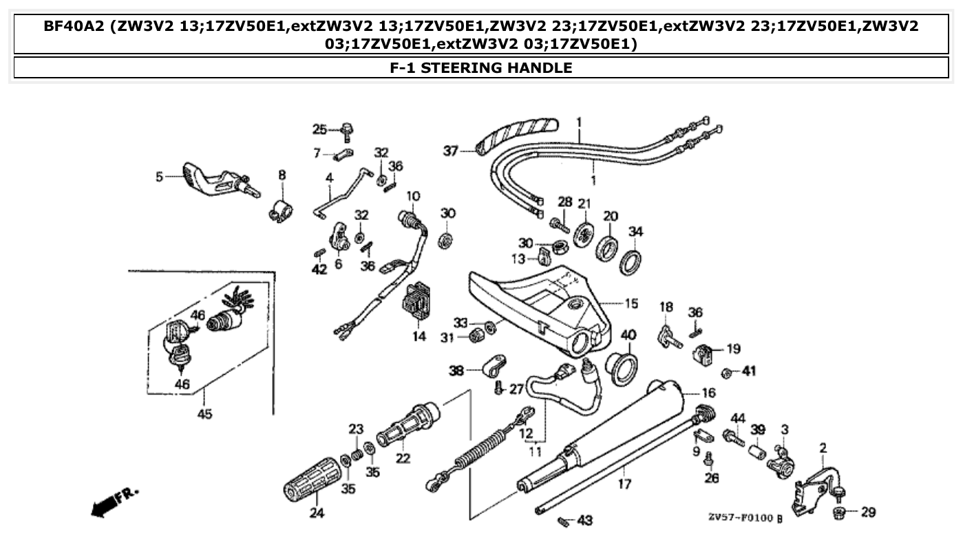 Honda BF40A2 STEERING HANDLE parts diagram