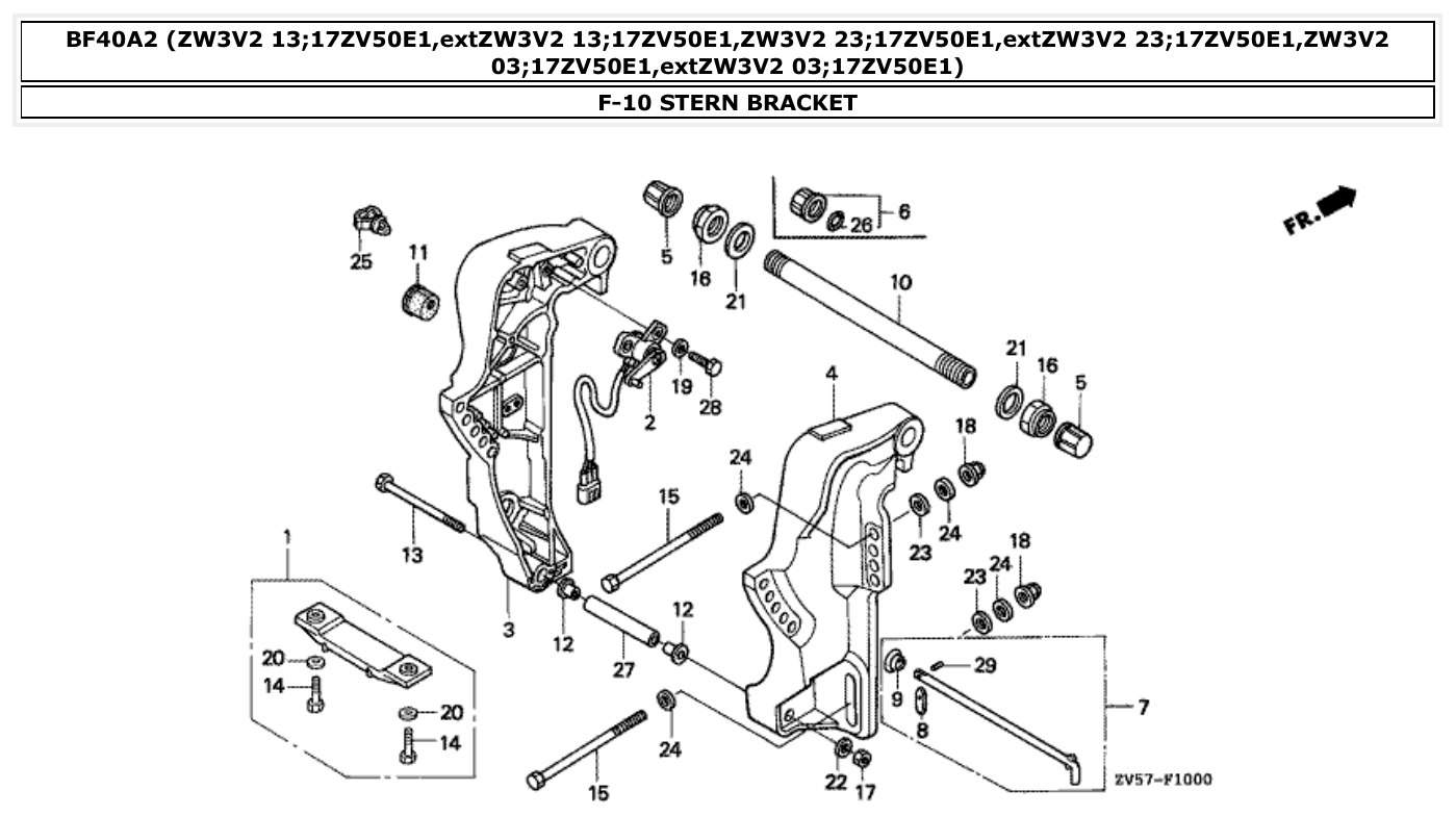 Honda BF40A2 STERN BRACKET parts diagram