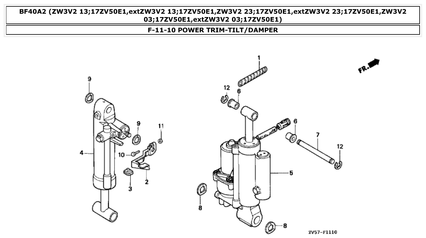 Honda BF40A2 POWER TRIM-TILT/DAMPER parts diagram