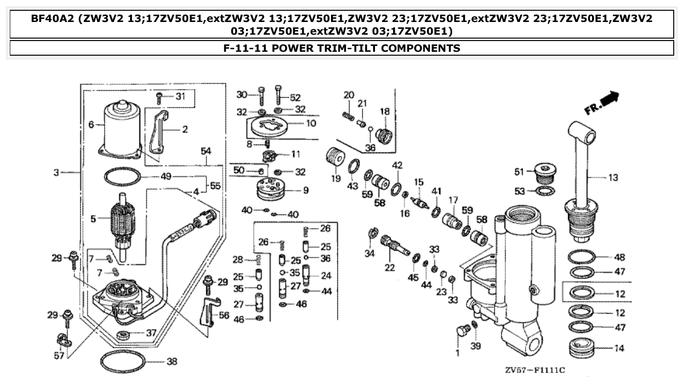 Honda BF40A2 POWER TRIM-TILT COMPONENTS parts diagram