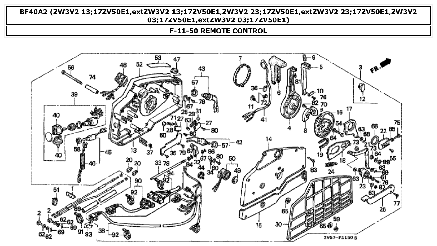 Honda BF40A2 REMOTE CONTROL parts diagram