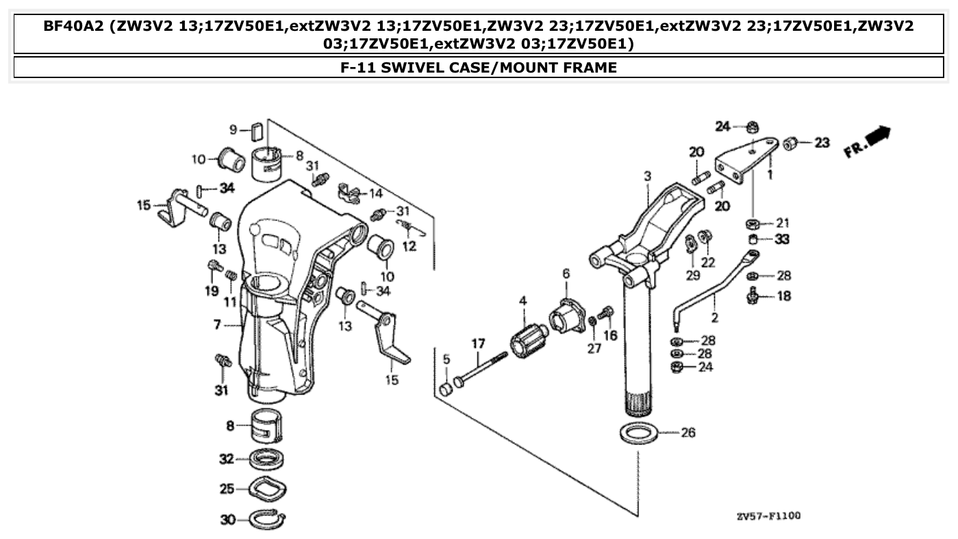 Honda BF40A2 SWIVEL CASE/MOUNT FRAME parts diagram