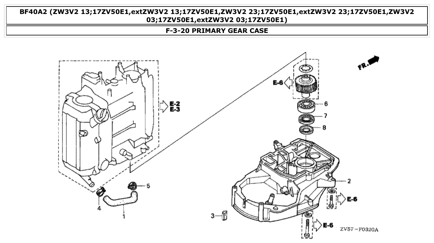 Honda BF40A2 PRIMARY GEAR CASE parts diagram