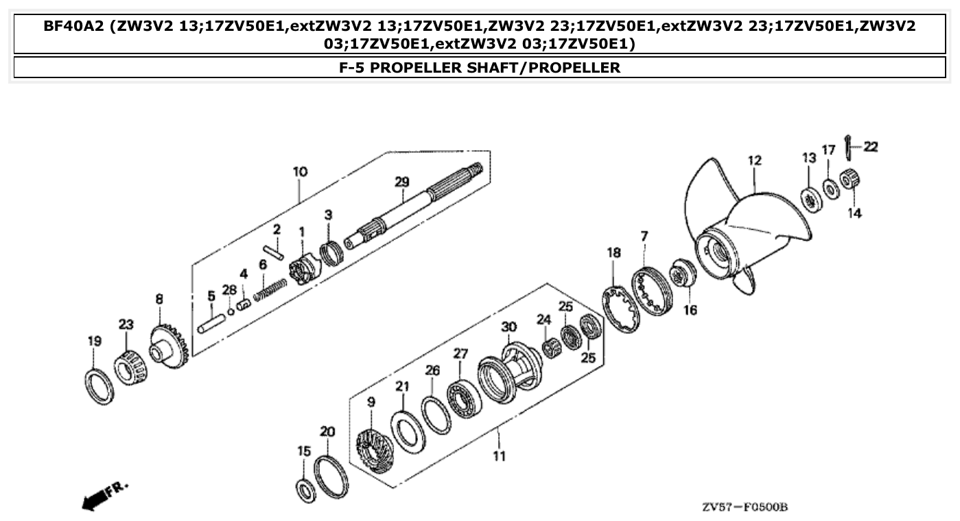 Honda BF40A2 PROPELLER SHAFT/PROPELLER parts diagram