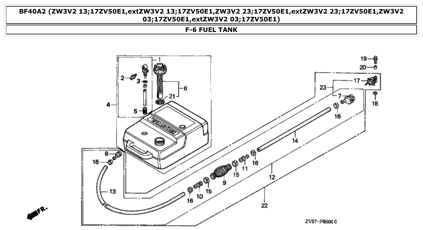 Honda BF40A2 FUEL TANK parts diagram