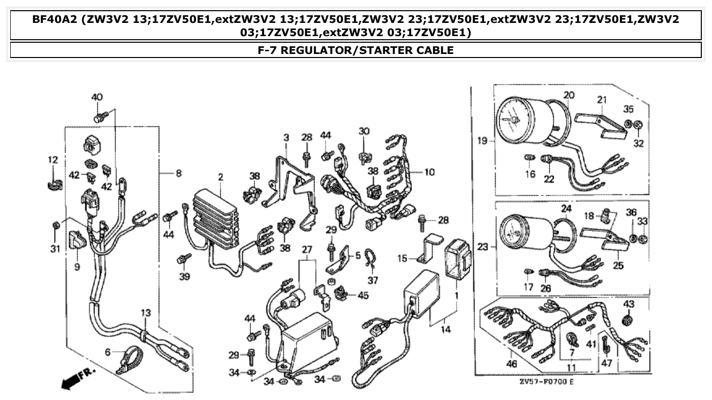 Honda BF40A2 REGULATOR/STARTER CABLE parts diagram