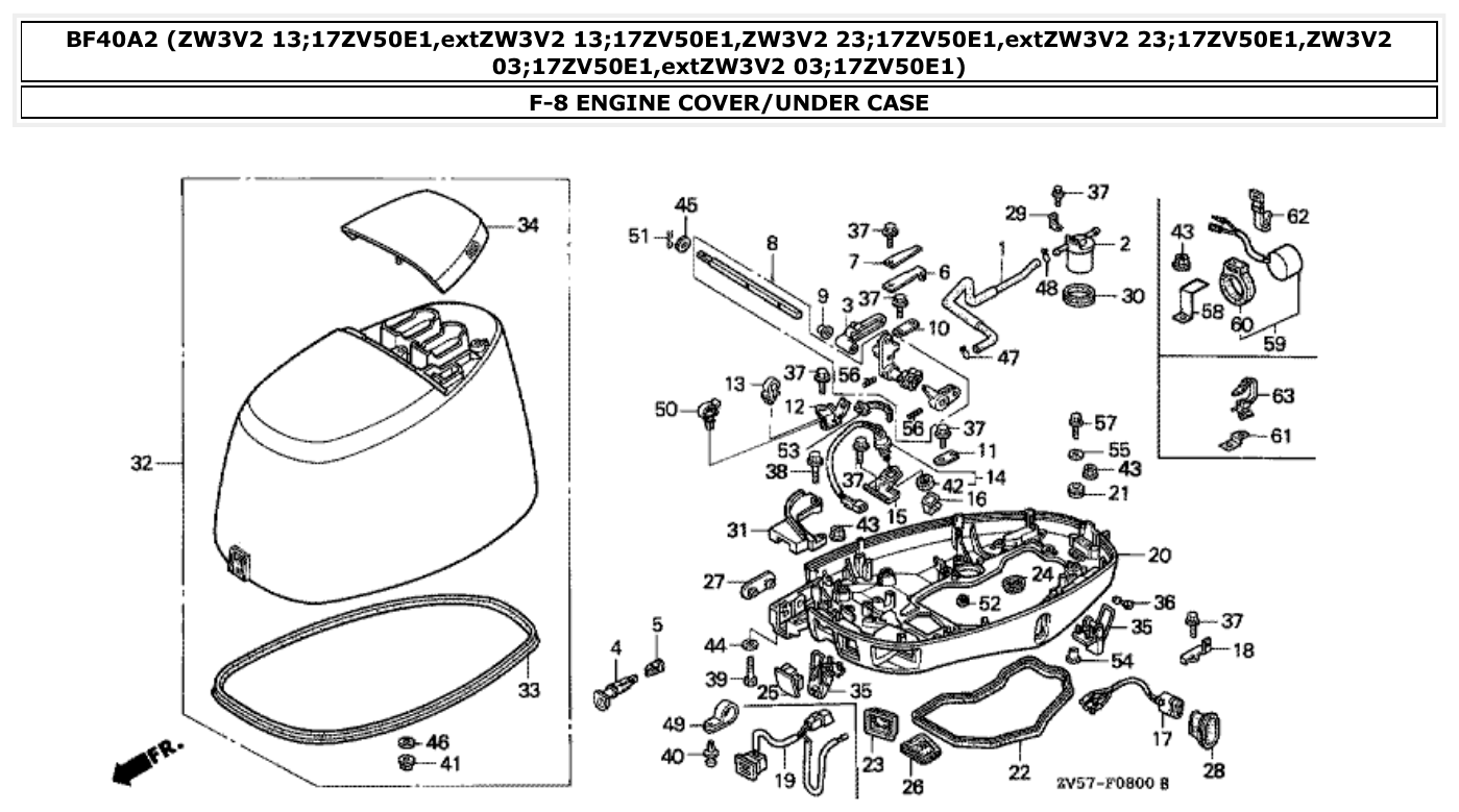 Honda BF40A2 ENGINE COVER/UNDER CASE parts diagram