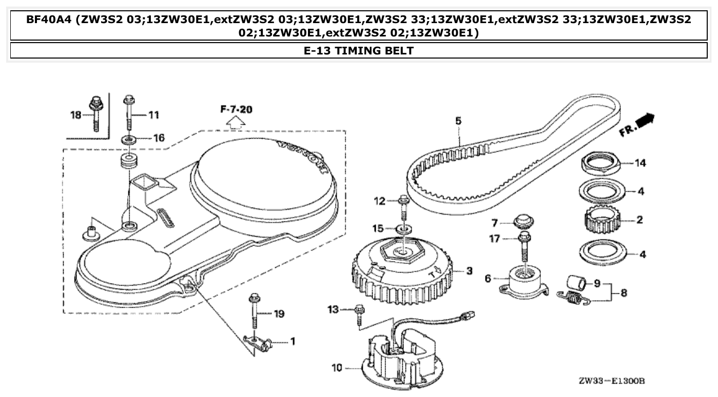 Honda BF40A4 TIMING BELT parts diagram