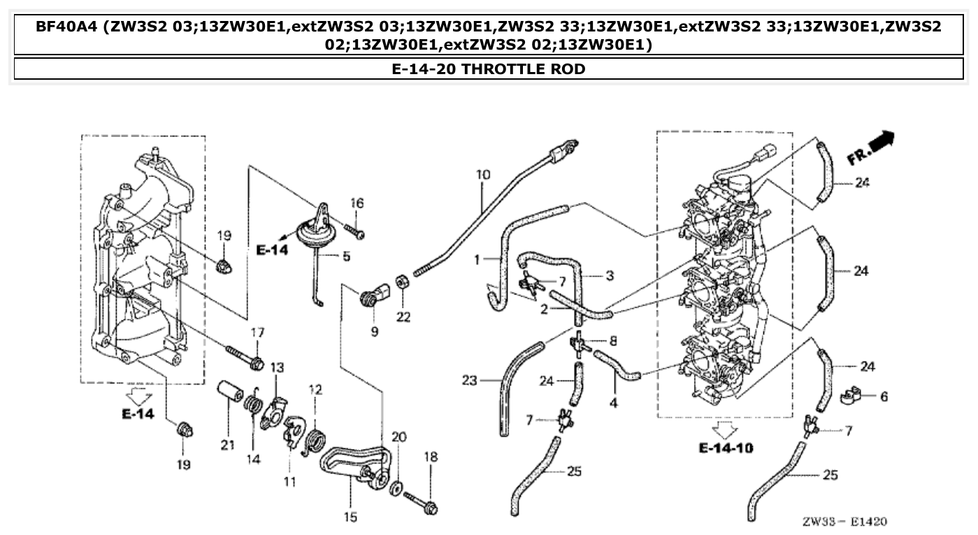 Honda BF40A4 THROTTLE ROD parts diagram