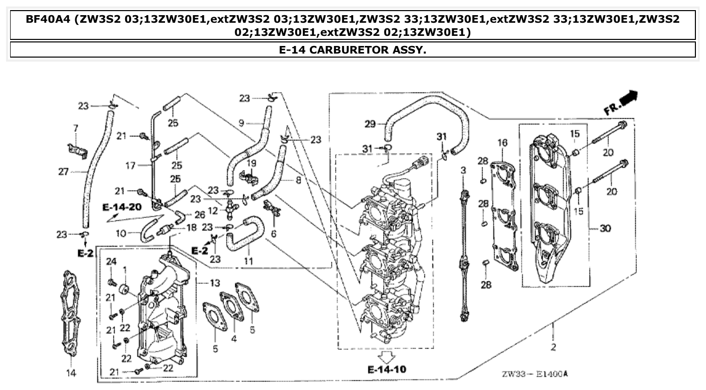 Honda BF40A4 CARBURETOR ASSY. parts diagram