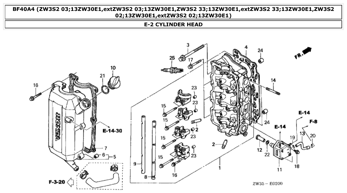 Honda BF40A4 CYLINDER HEAD parts diagram