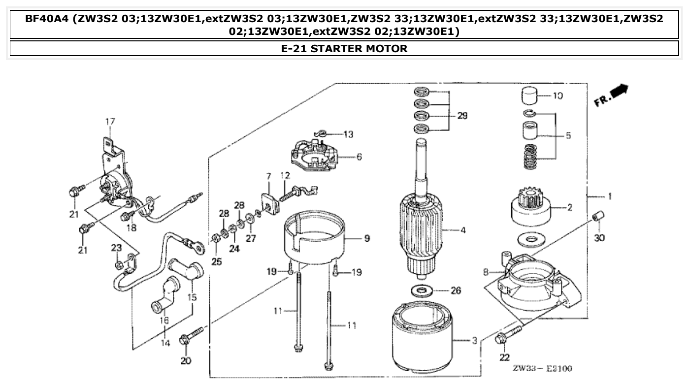Honda BF40A4 STARTER MOTOR parts diagram