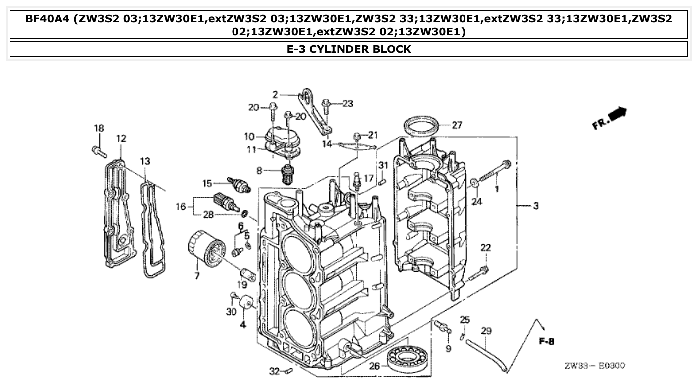 Honda BF40A4 CYLINDER BLOCK parts diagram