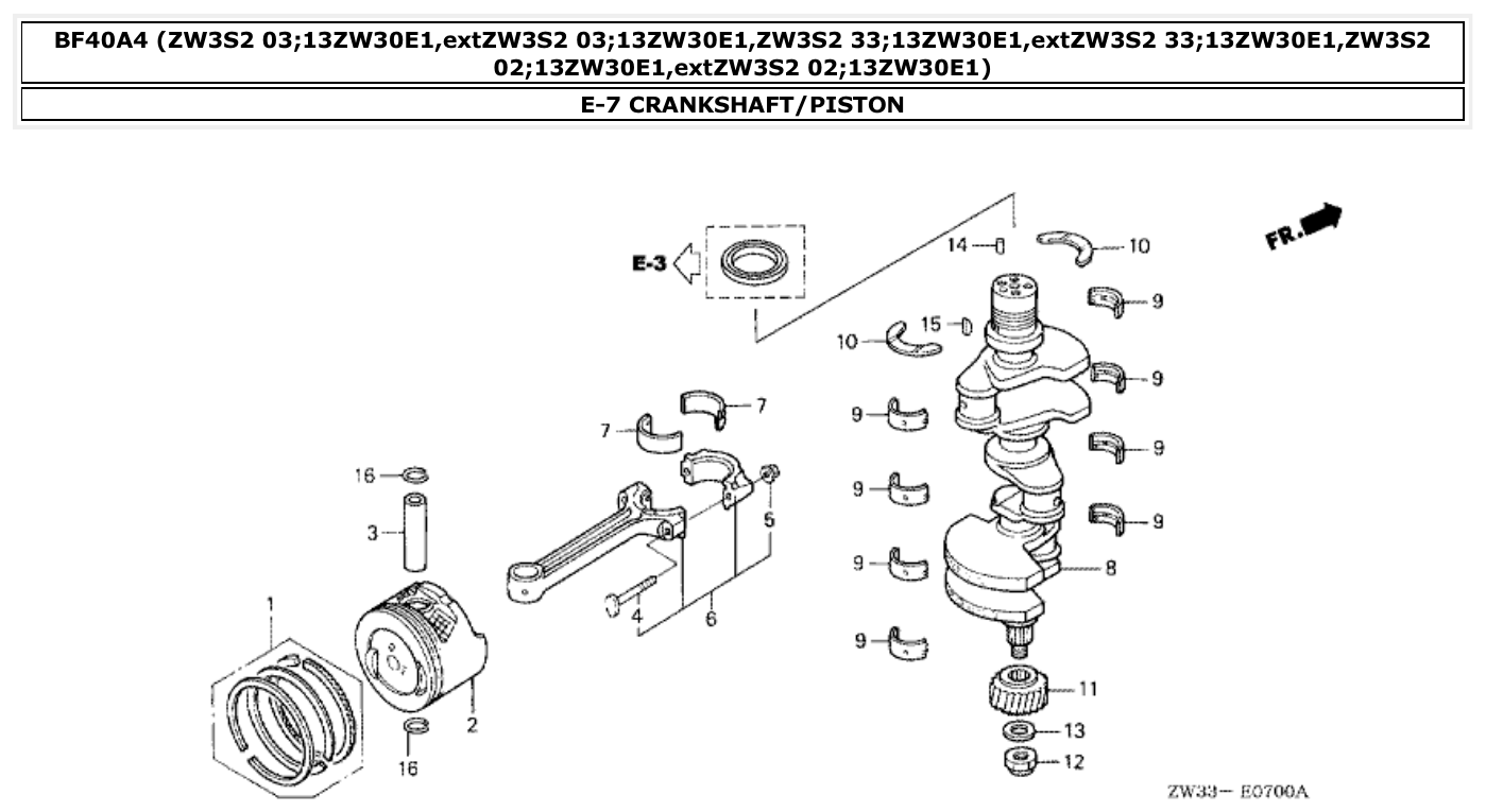 Honda BF40A4 CRANKSHAFT/PISTON parts diagram