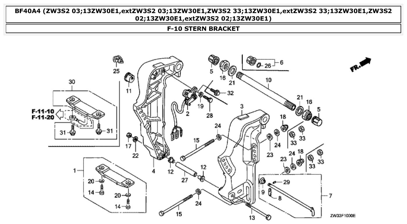 Honda BF40A4 STERN BRACKET parts diagram