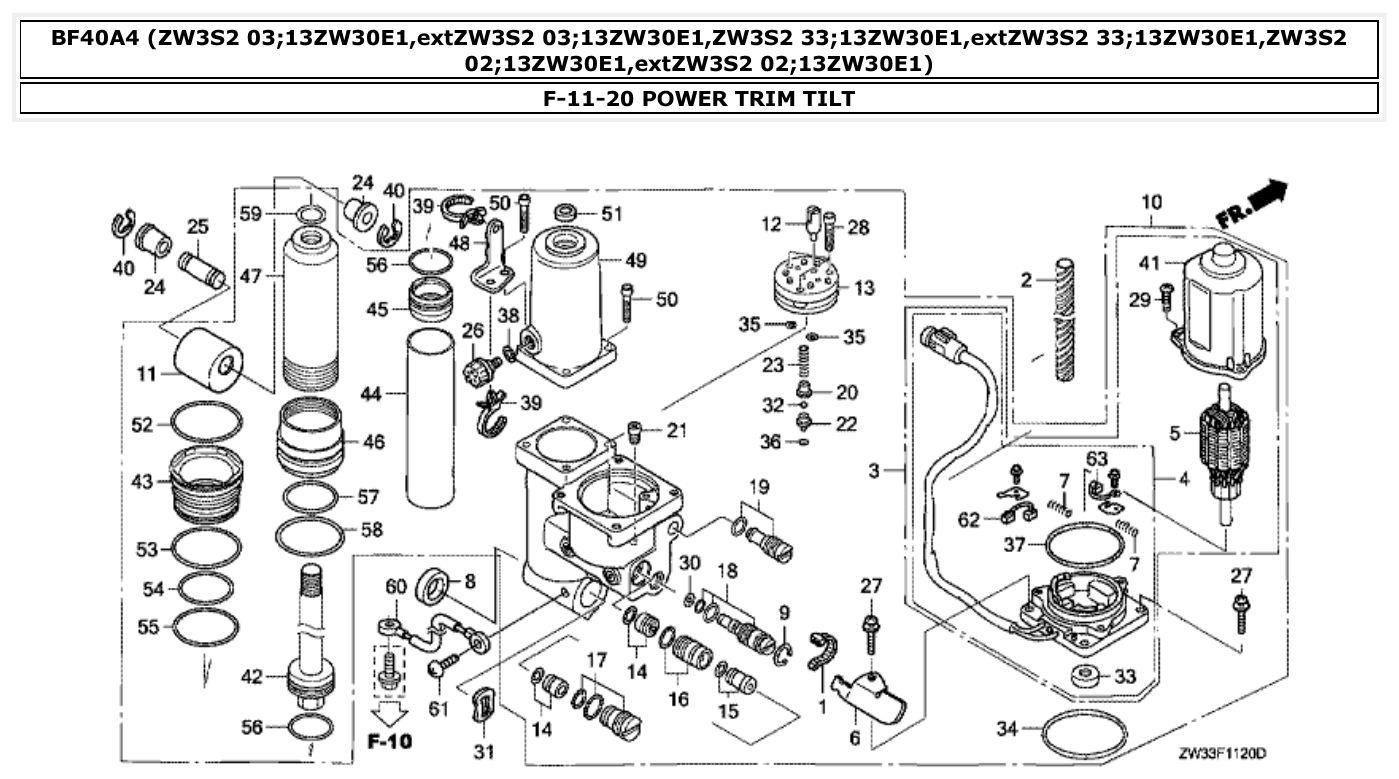 Honda BF40A4 POWER TRIM TILT parts diagram