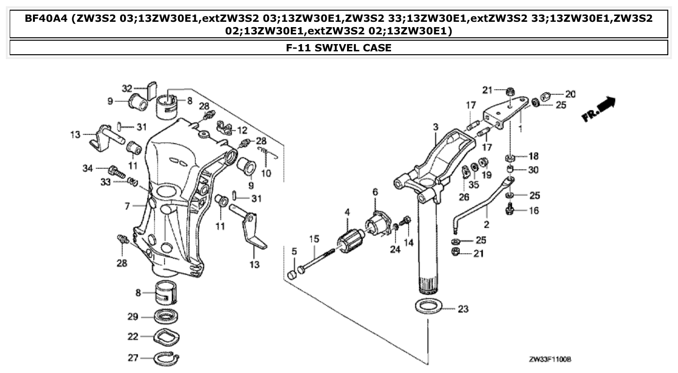 Honda BF40A4 SWIVEL CASE parts diagram