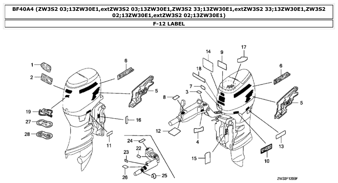 Honda BF40A4 LABEL parts diagram