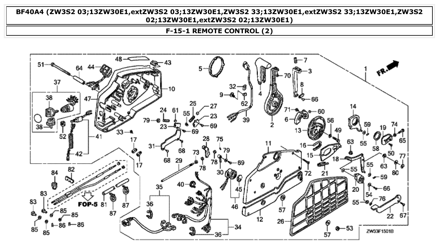Honda BF40A4 REMOTE CONTROL (2) parts diagram