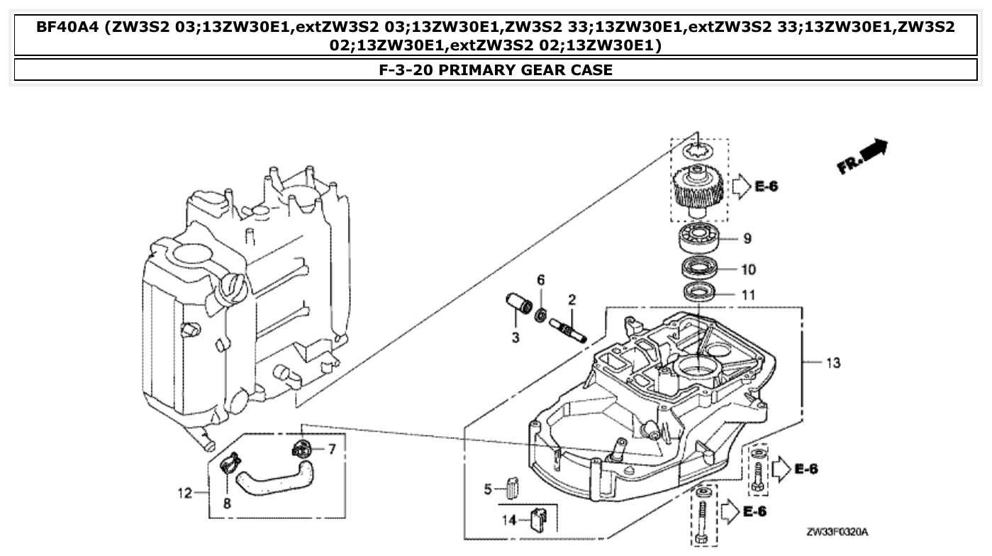 Honda BF40A4 PRIMARY GEAR CASE parts diagram