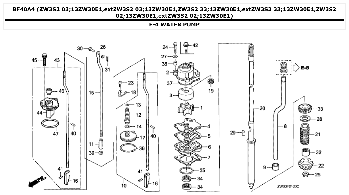 Honda BF40A4 WATER PUMP parts diagram