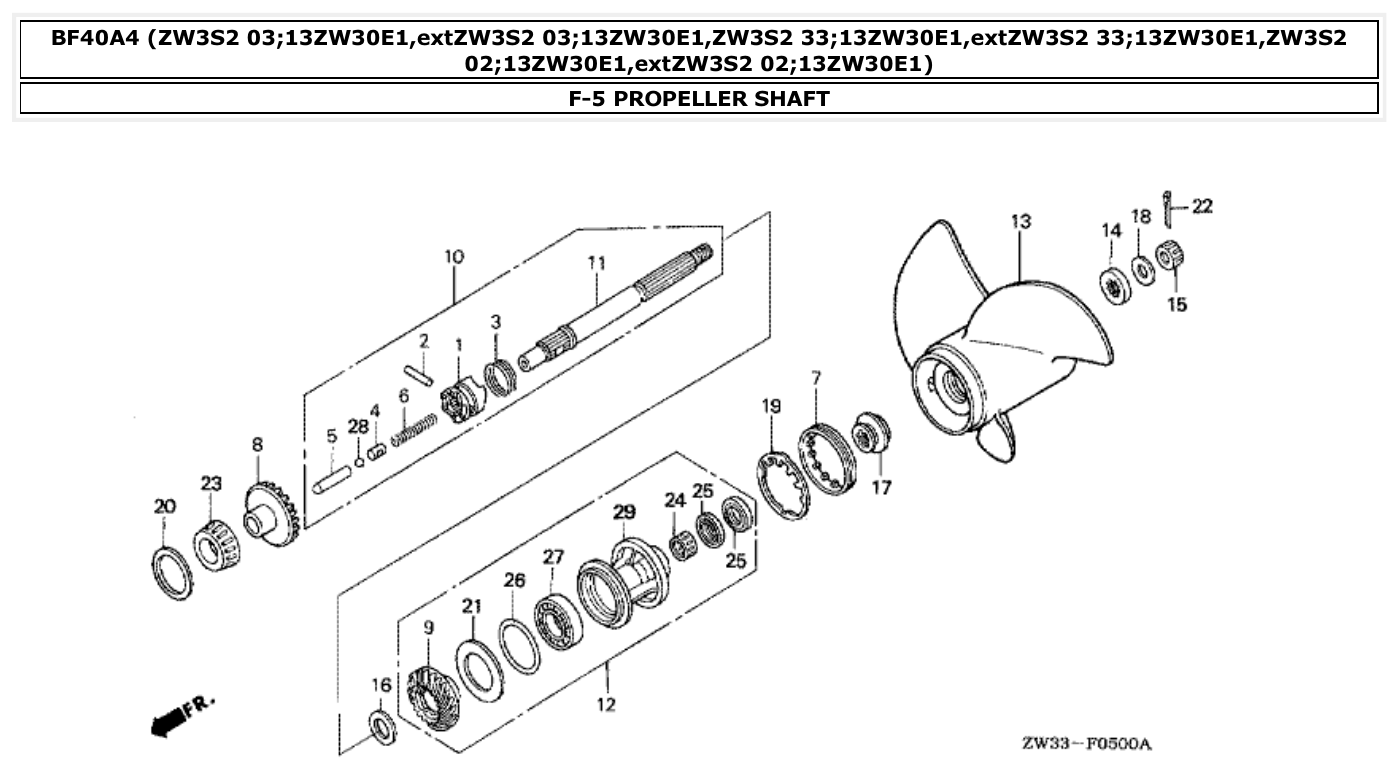 Honda BF40A4 PROPELLER SHAFT parts diagram