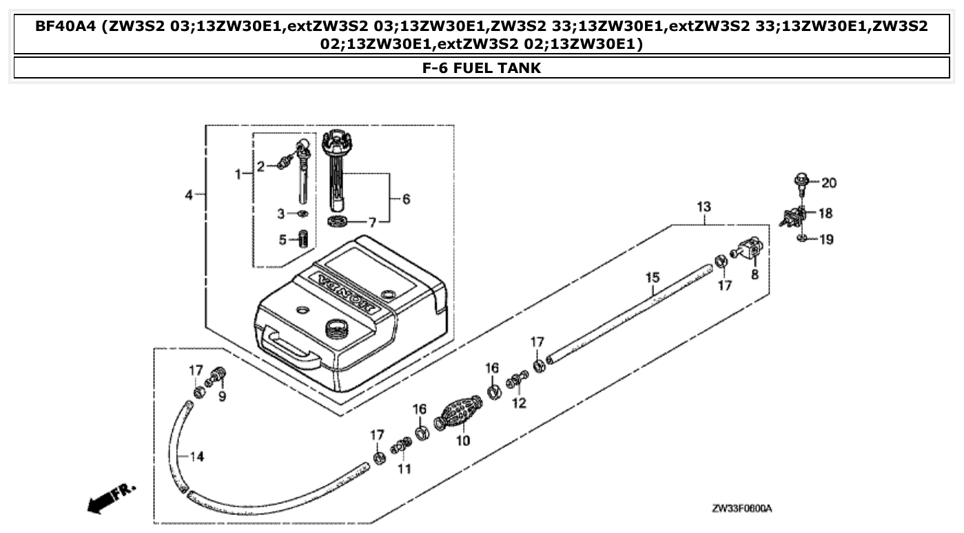 Honda BF40A4 FUEL TANK parts diagram
