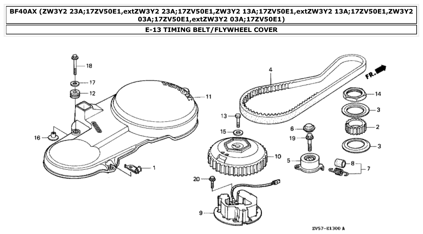 Honda BF40AX TIMING BELT/FLYWHEEL COVER parts diagram