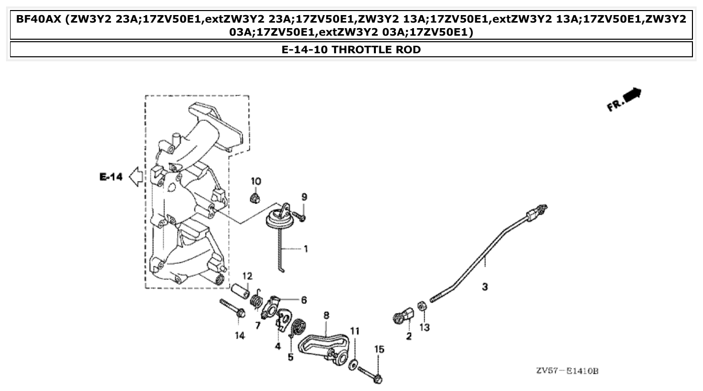 Honda BF40AX THROTTLE ROD parts diagram