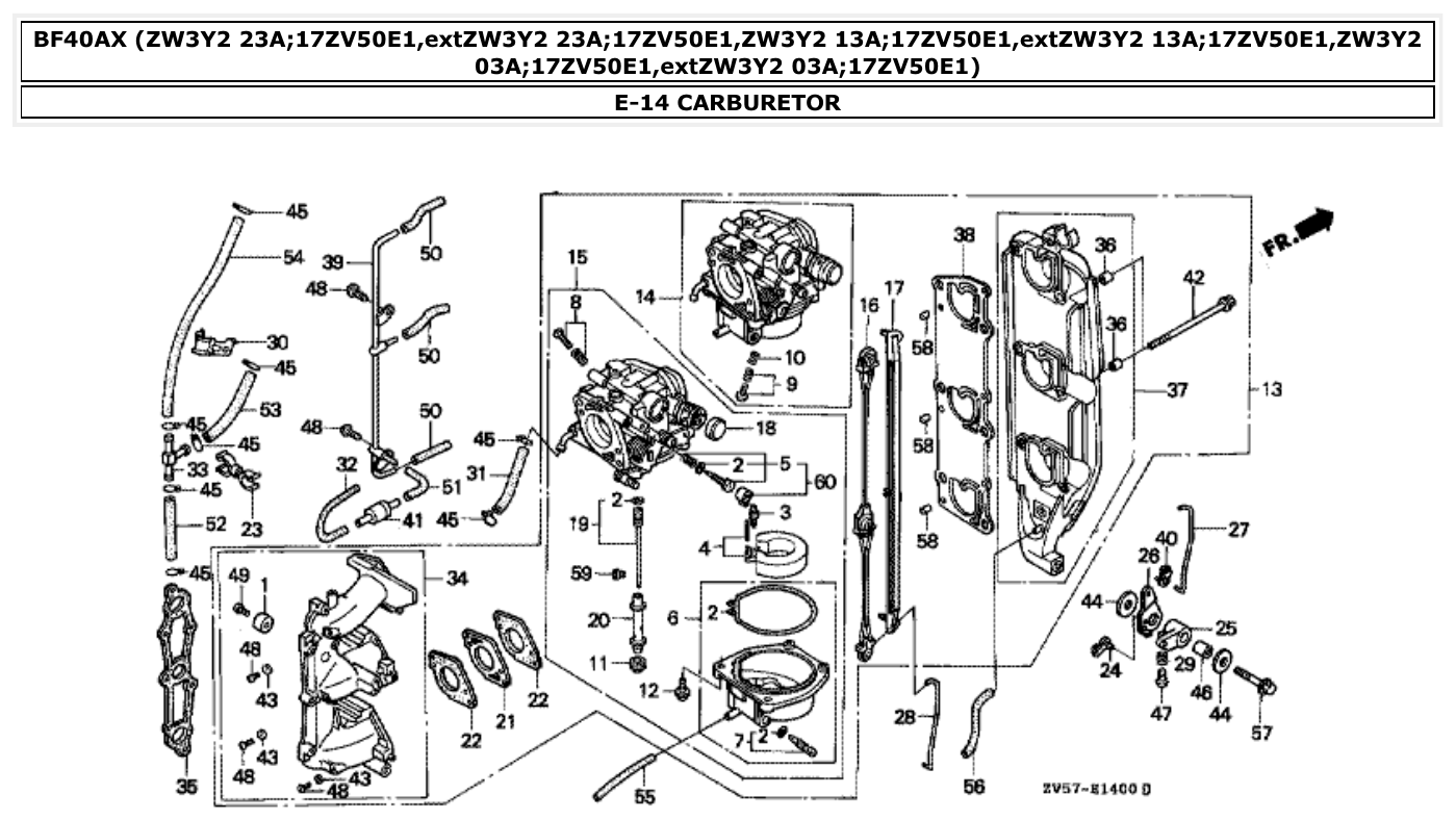 Honda BF40AX CARBURETOR parts diagram