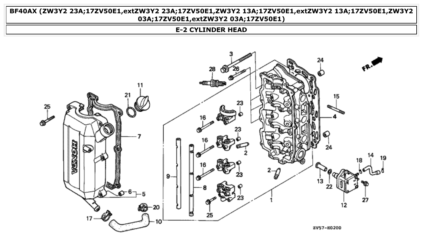 Honda BF40AX CYLINDER HEAD parts diagram