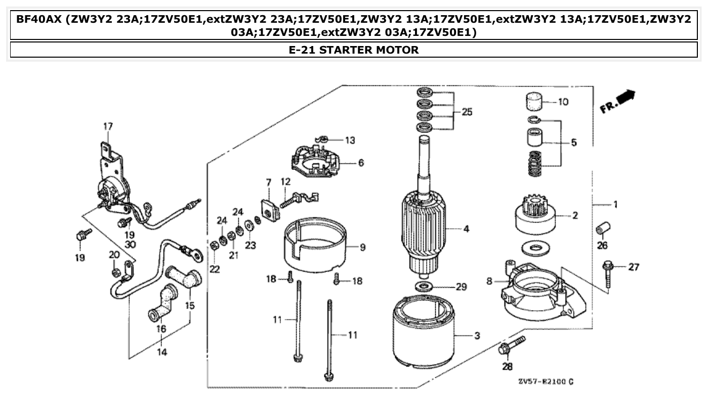 Honda BF40AX STARTER MOTOR parts diagram