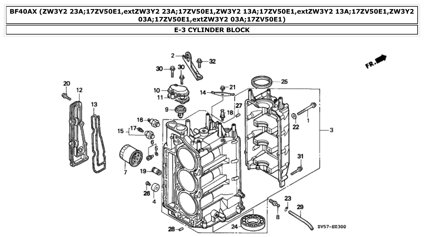 Honda BF40AX CYLINDER BLOCK parts diagram
