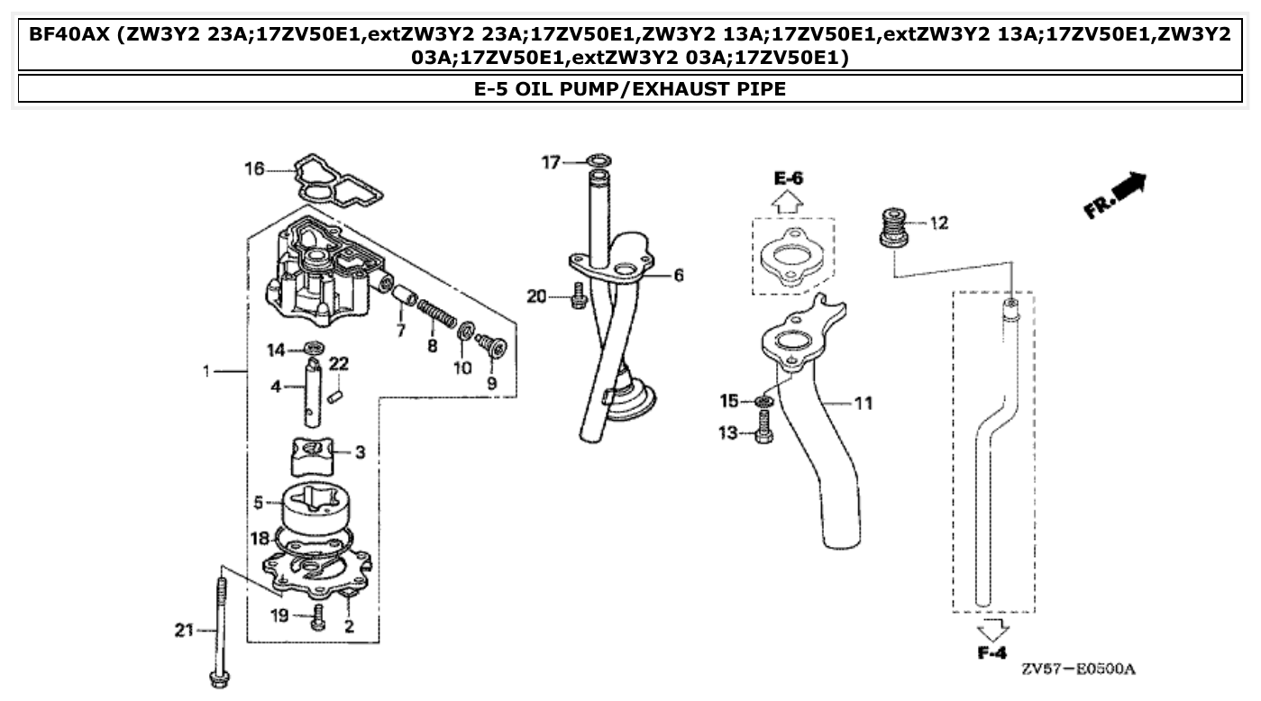 Honda BF40AX OIL PUMP/EXHAUST PIPE parts diagram