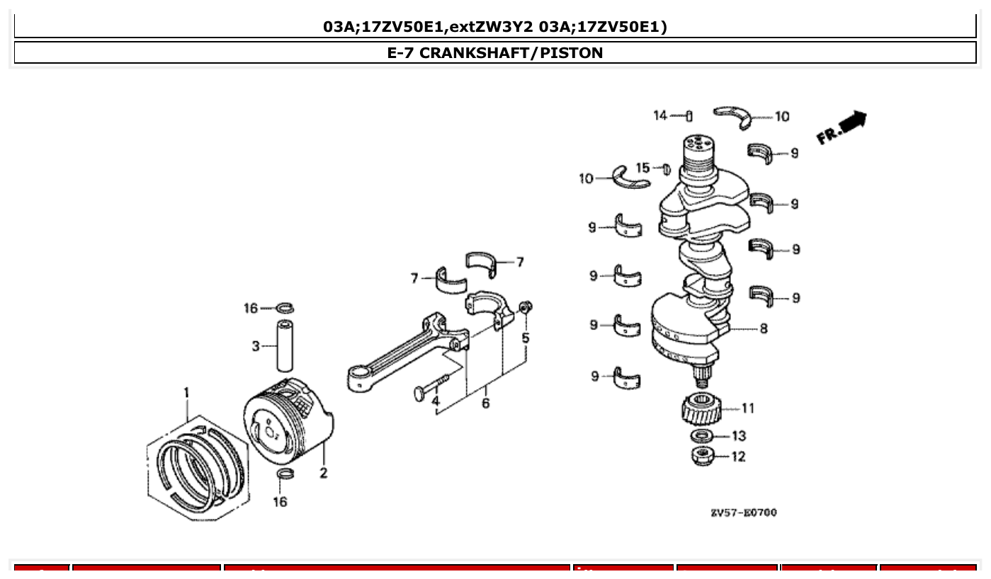 Honda BF40AX CRANKSHAFT/PISTON parts diagram
