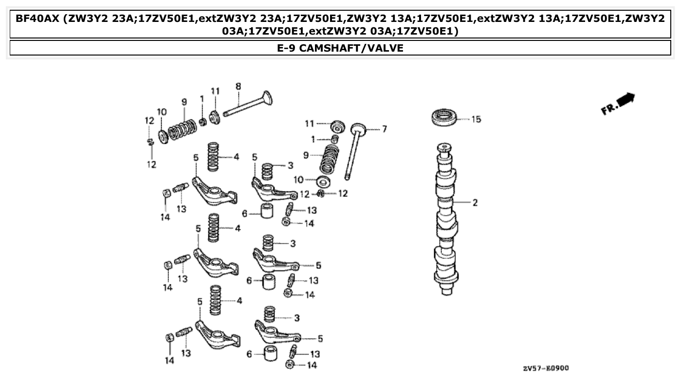 Honda BF40AX CAMSHAFT/VALVE parts diagram