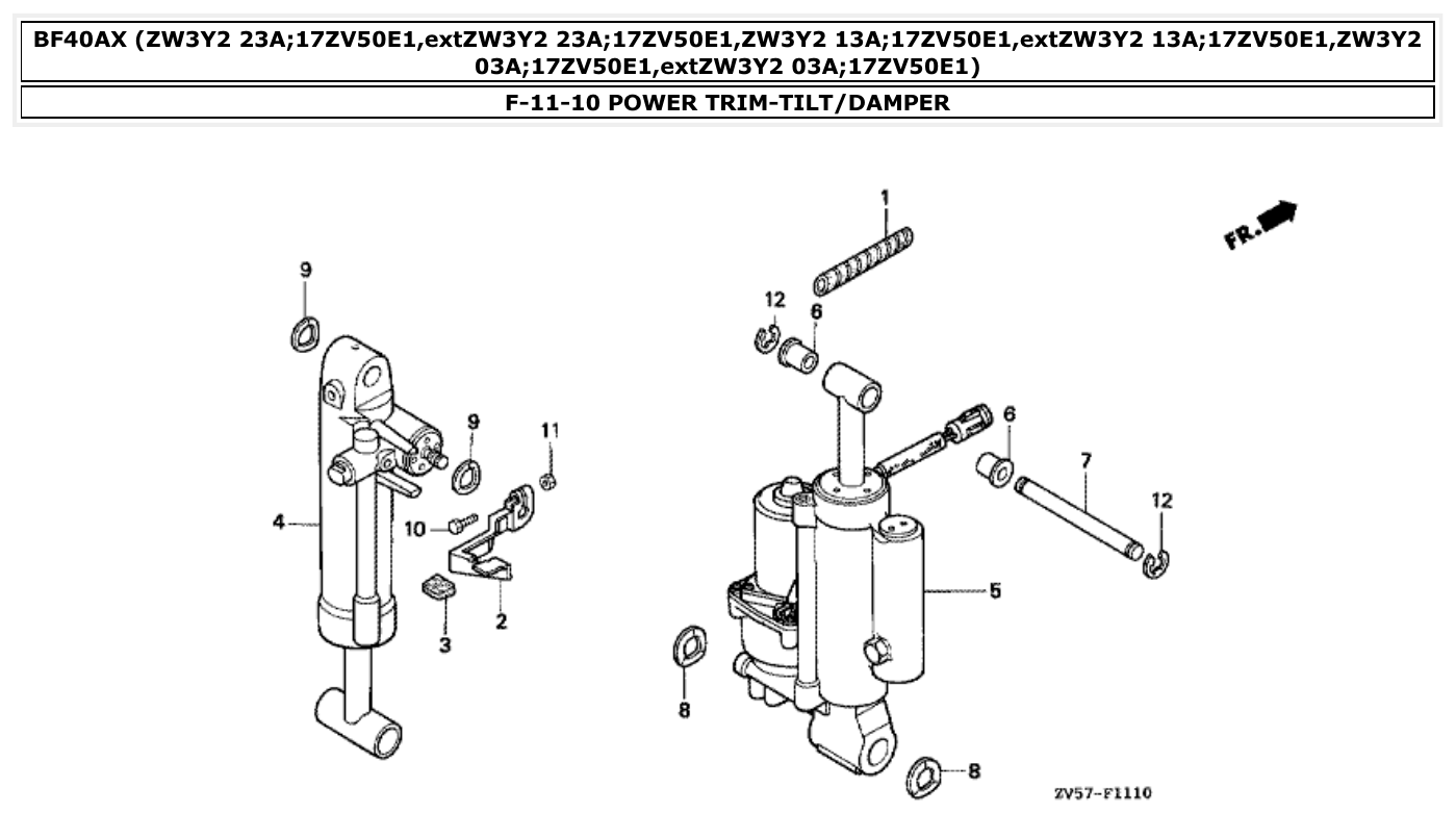 Honda BF40AX POWER TRIM-TILT/DAMPER parts diagram