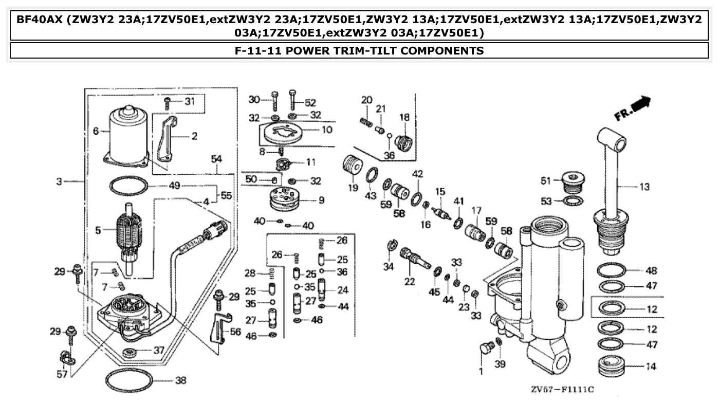 Honda BF40AX POWER TRIM-TILT COMPONENTS parts diagram