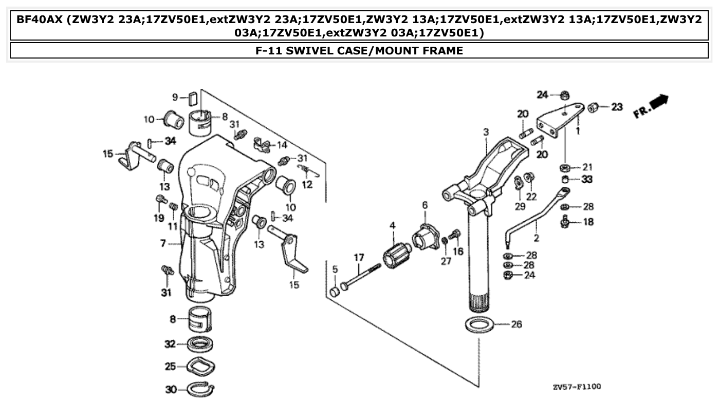 Honda BF40AX SWIVEL CASE/MOUNT FRAME parts diagram