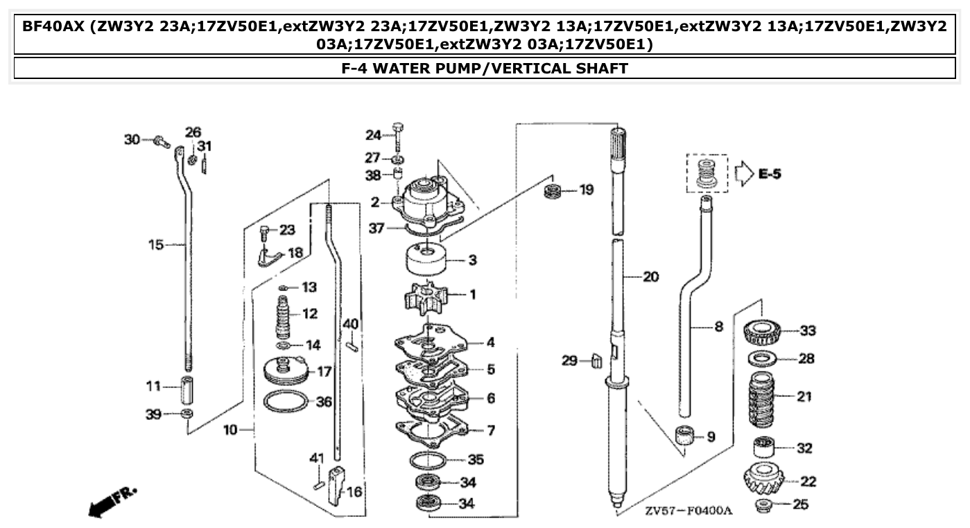 Honda BF40AX WATER PUMP/VERTICAL SHAFT parts diagram