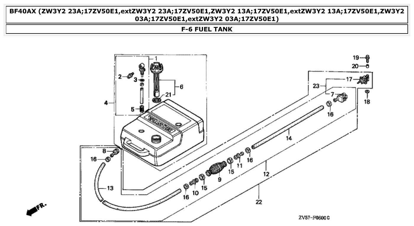 Honda BF40AX FUEL TANK parts diagram
