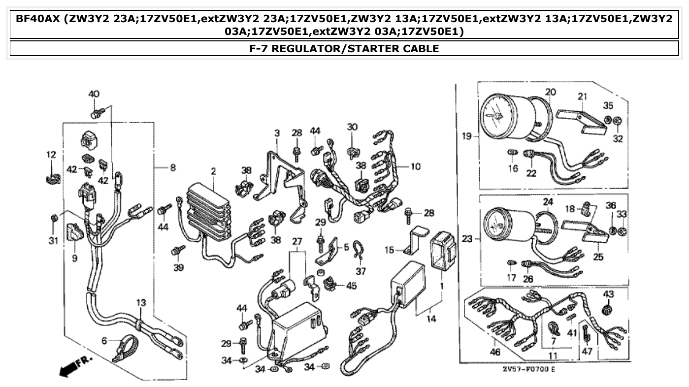 Honda BF40AX REGULATOR/STARTER CABLE parts diagram