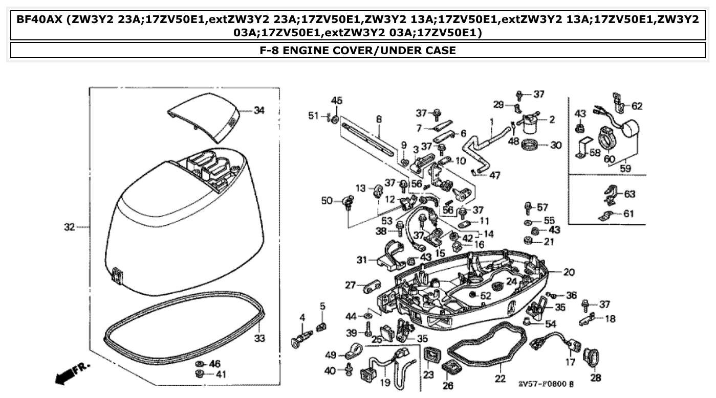 Honda BF40AX ENGINE COVER/UNDER CASE parts diagram